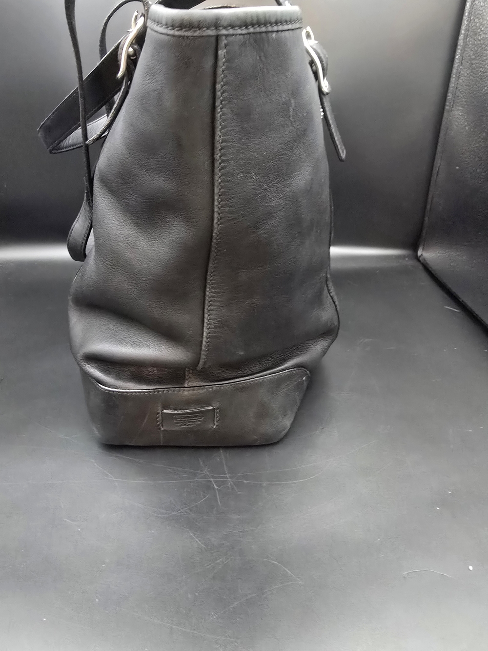 Coach Black Leather Tote with Buckle Straps - Picture 3 of 13
